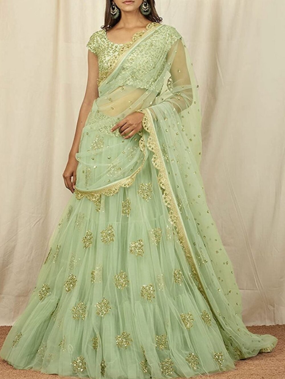 Elegant Mint Green Embellished Maxi Dress